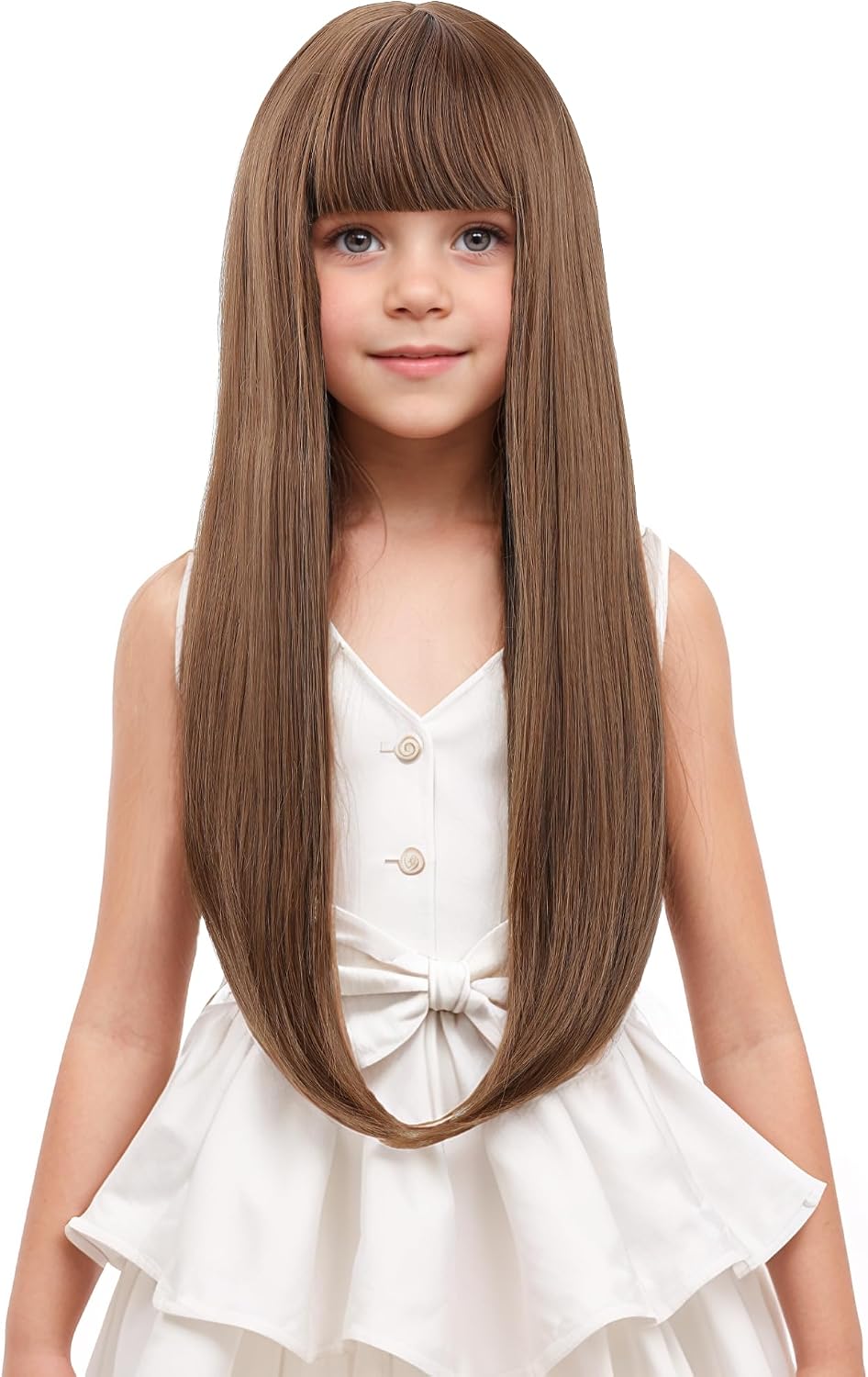 WAVELNM kids long straight black wig with hot pink highlights and bangs - view 7