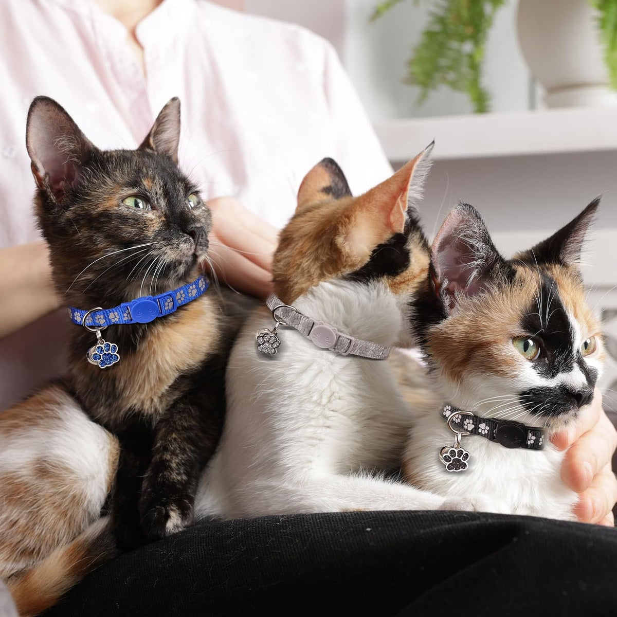 4PCS Breakaway Cat Collars, Reflective Cat Collar with Bells - 7.5-12.6 Inch / Black+Blue+Green+Grey - image 3