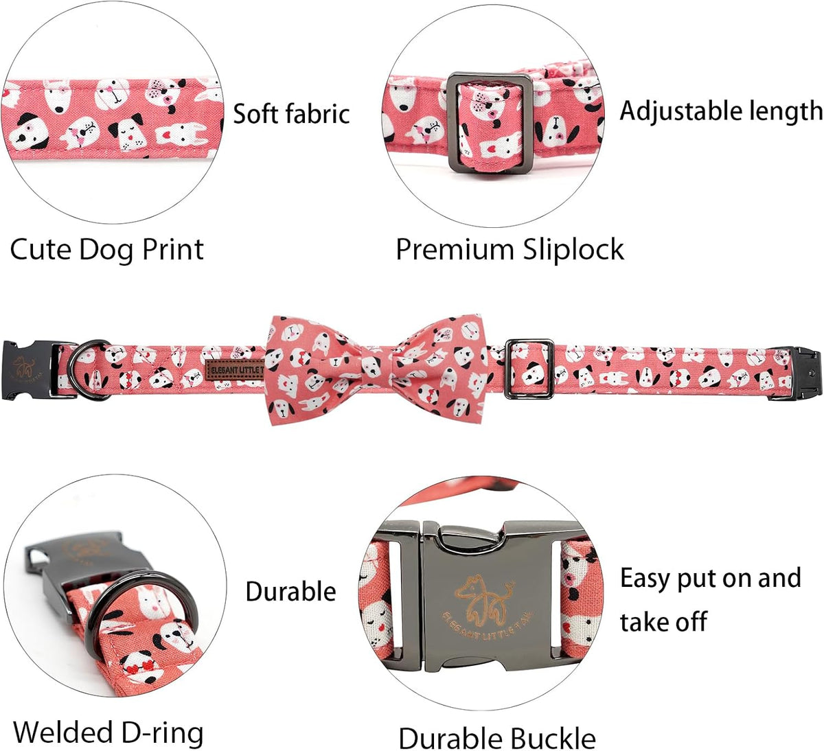 Dog Collar with Bow, Elegant Little Tail Blue Plaid Boy Dog Collar Cute Bow – Essentials for Dogs - Cute Dog / X-Large (Pack of 1) - image 2