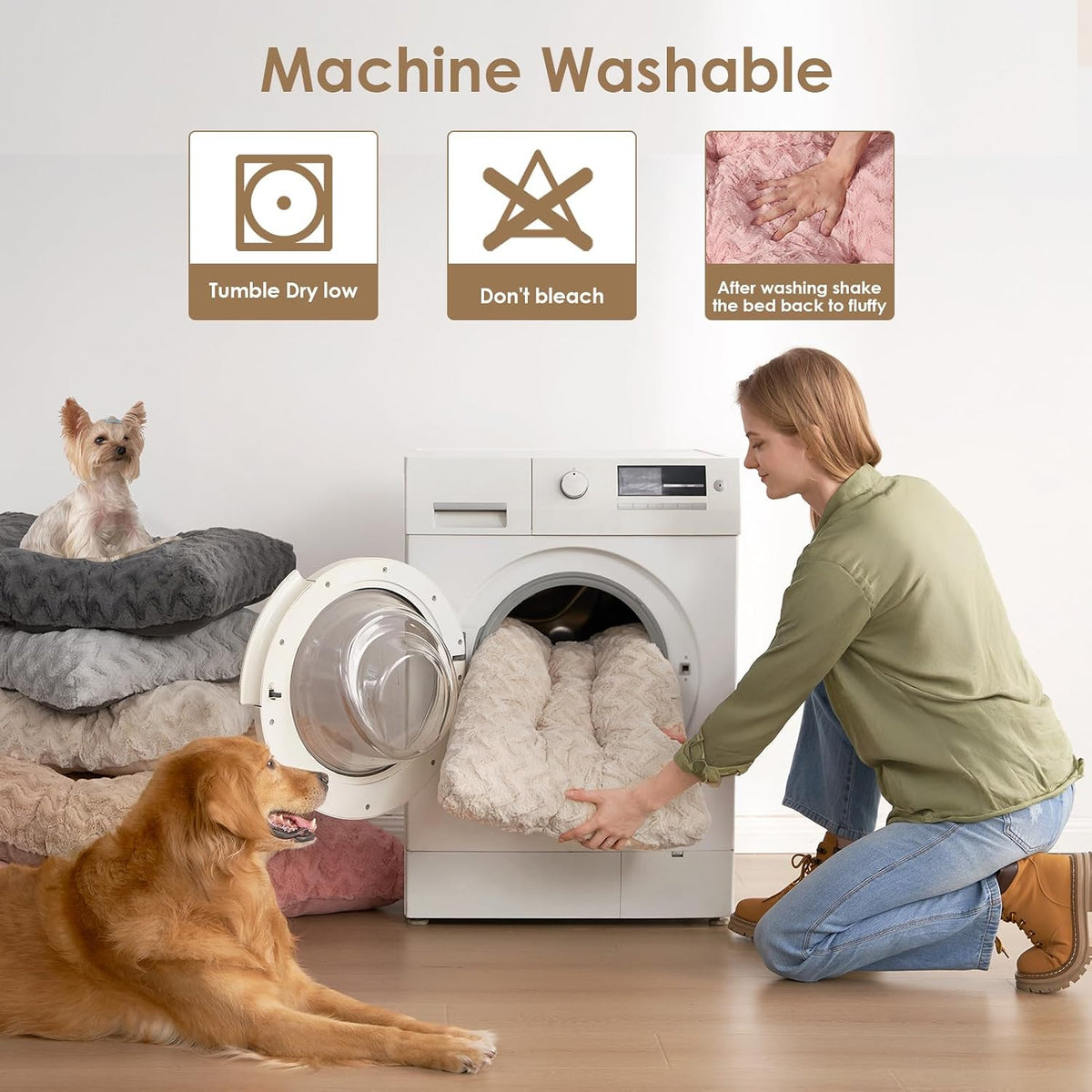 EHEYCIGA Washable XL Dog Beds Large Sized Dog - Beige / 29" x 21"x 3" - image 2