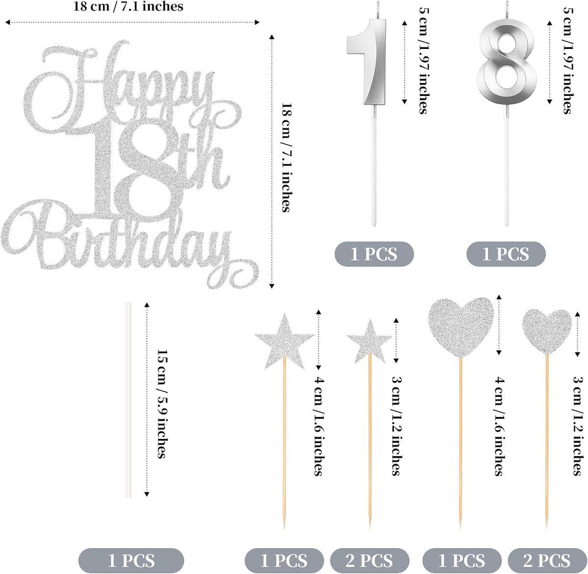 18th Birthday Cake Decorations - Silver - image 2