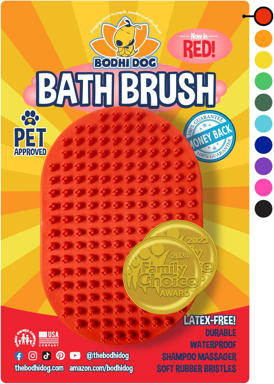 Bodhi Dog Shampoo Brush - Pet Grooming & Bath Supplies for Dogs and Cats - Bath Brush for Long - 1 Pack / Red
