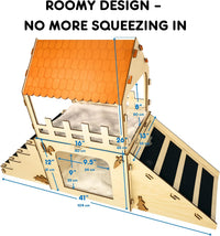 Extra Large Bunny Hideout, Wooden Rabbit Castle with Fleece Mats – Essentials for Small Pets - Pet Safe Wood Joints - image 4