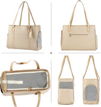 Stylish Dog Purse Carrier, Leather Pet Carrier Bag for Small Dogs Cats Puppy, Airline Approved Soft-Sided Carrier Ivory