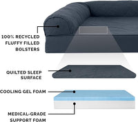 Furhaven Cooling Gel Dog Bed for Large/Medium Dogs w/ Removable Bolsters & Washable Cover, For Dogs Up to 55 lbs - Quilted Sofa - Iron Gray, Large