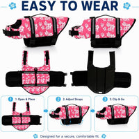 Dog Life Jacket Adjustable Dog Lifevest Swimsuit Safety Vest Apparel - A-Pink Flower / XXL:37-48 inch(Ribcage Girth) - image 2
