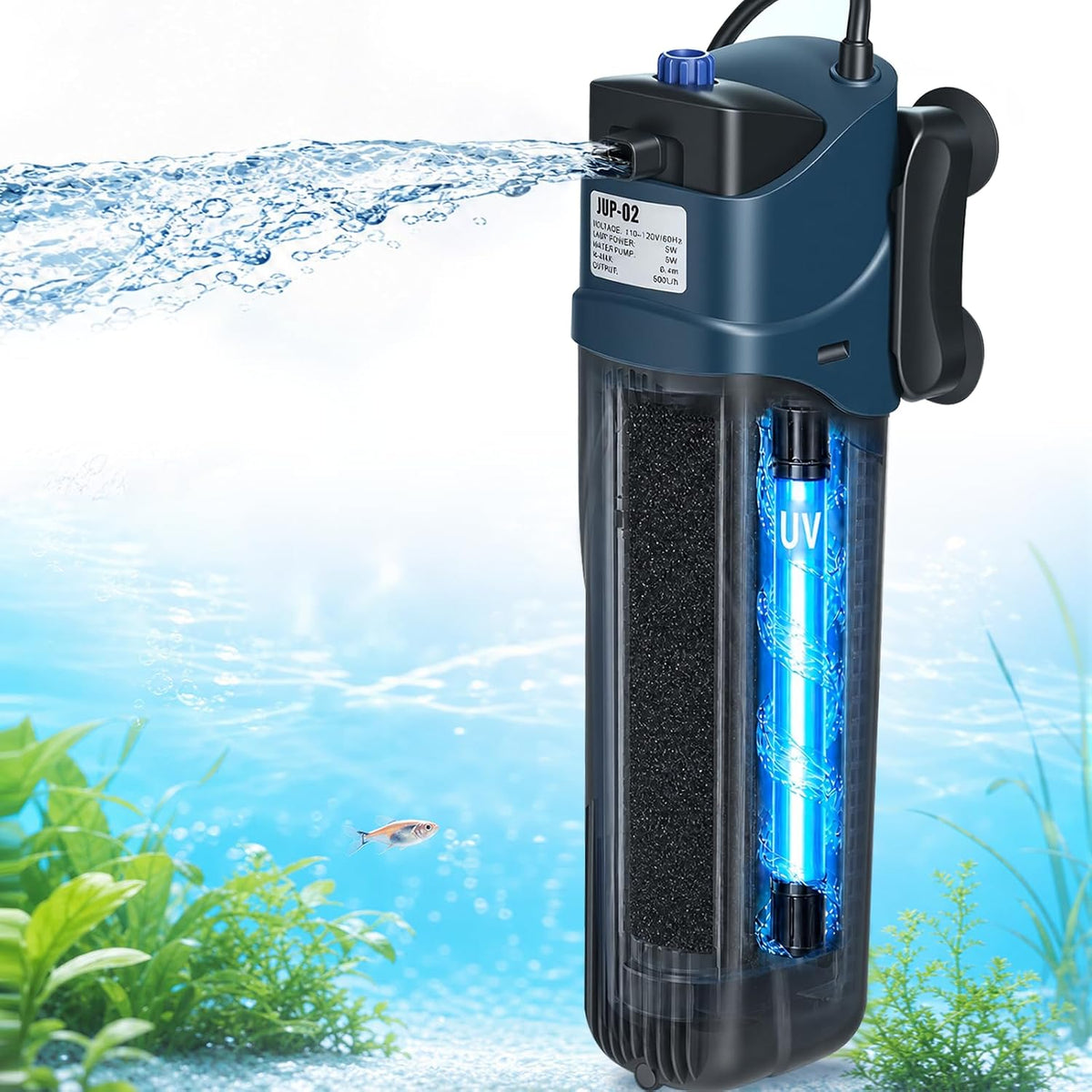 COOSPIDER Aquarium Filter with 7W U-V Light 300GPH for 75-200 Gallon - Jup-02 (for 20-60 Gallon Tank)