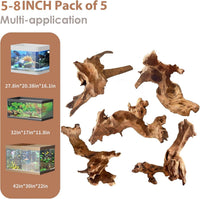 Natural Aquarium Driftwood for Fish Tank Reptile Terrariums Decor – Essentials for Fish - Mopani Driftwood 4 to 8 Inch (Pack of 5)