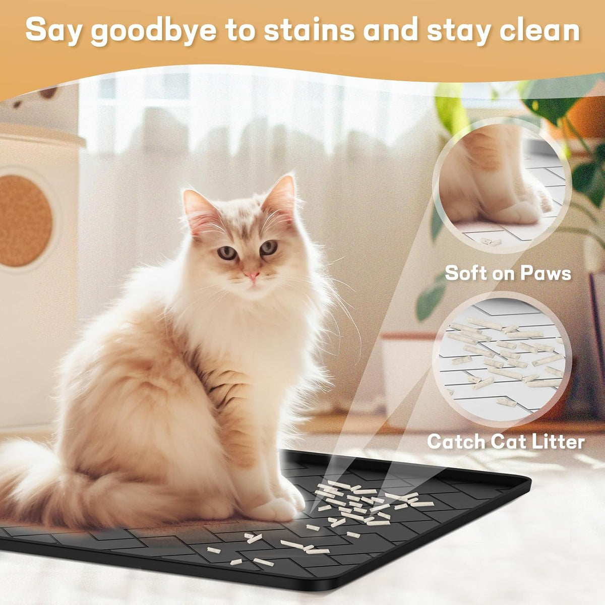 Silicone Cat Litter Mat for litter box Large 34" X 22"-Easy to Clean - Black / 34" X 22" - image 2