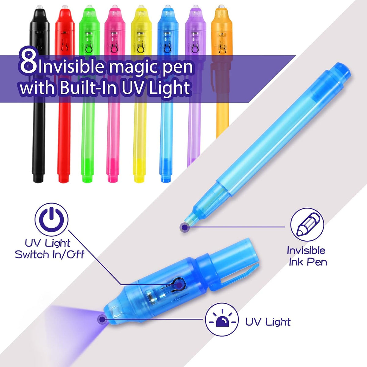 WEST STORY 16 pack invisible ink pens with UV light for kids spy parties - view 3