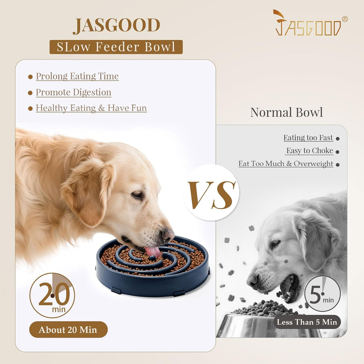 JASGOOD Slow Feeder Dogs Bowl for Large Medium Dogs - Large / G-Ink Blue - image 2