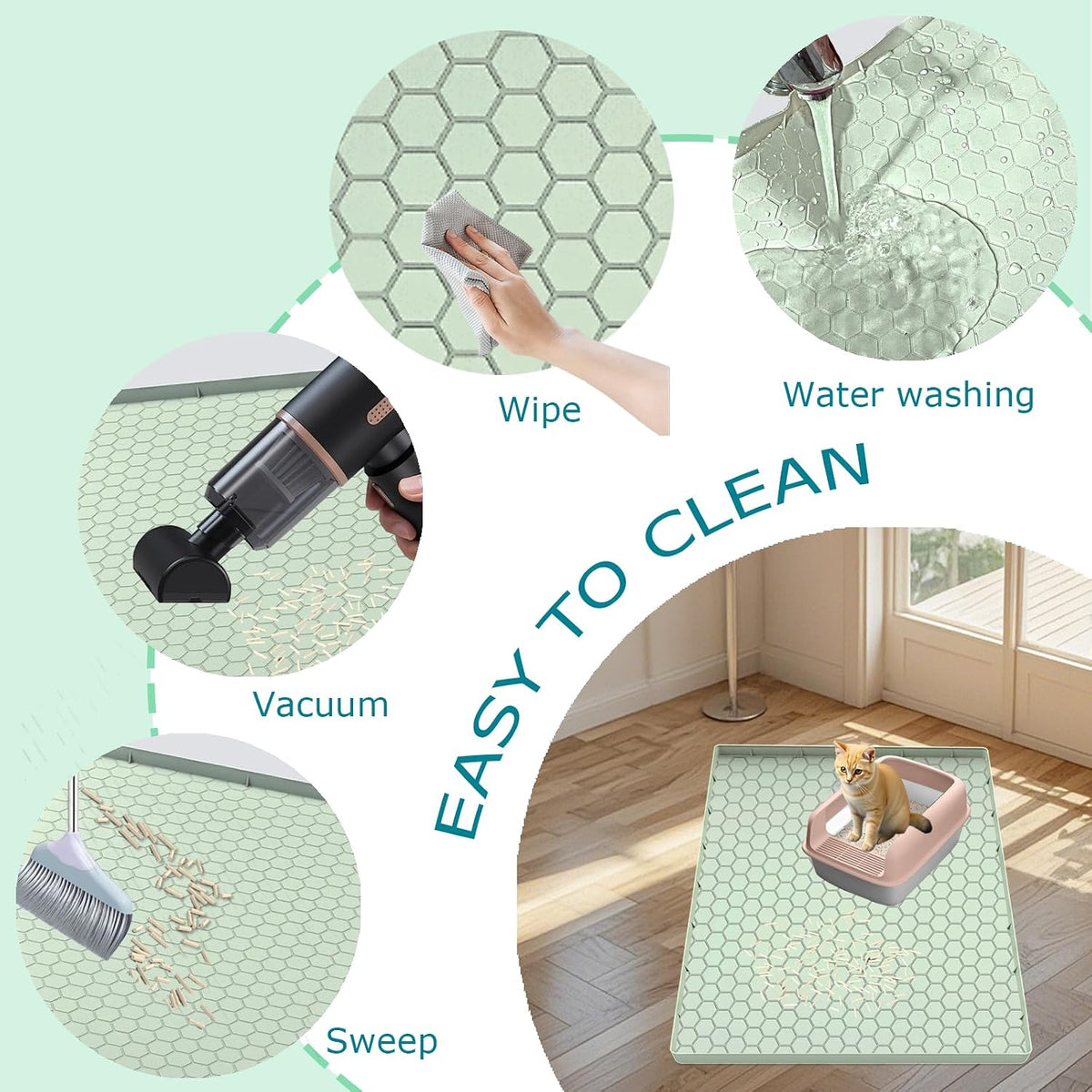 Cat Litter Mat, Silicone Large Cat Mat for Litter Box - 34"L x 22"W / Green - image 3