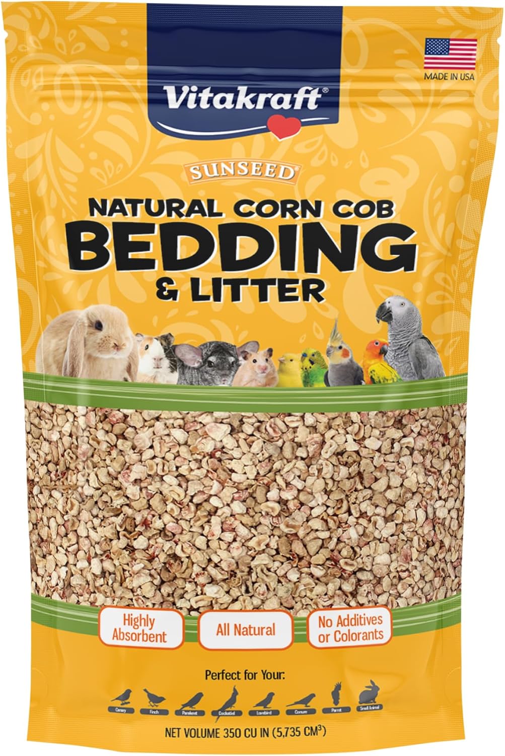 VitaKraft Sunseed Natural Corn Cob Bedding and Litter for Bird 350 cu