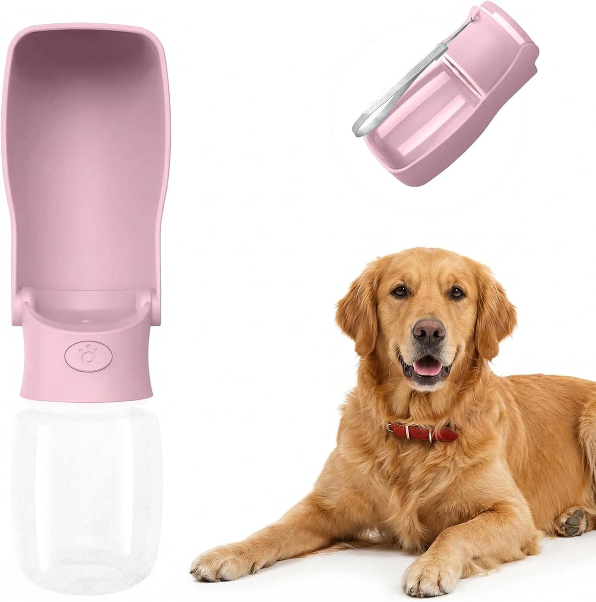 Portable Dog Water Bottle Dispenser [Leak Proof & Foldable] Dog - Pink / 12OZ