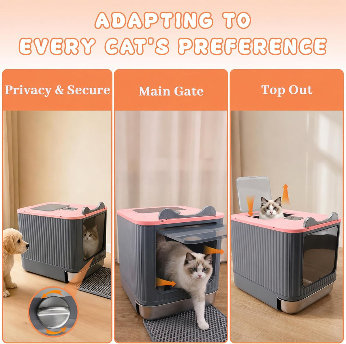 Stainless Steel Cat Litter Box Enclosed, Dual Entry - Pink - image 4