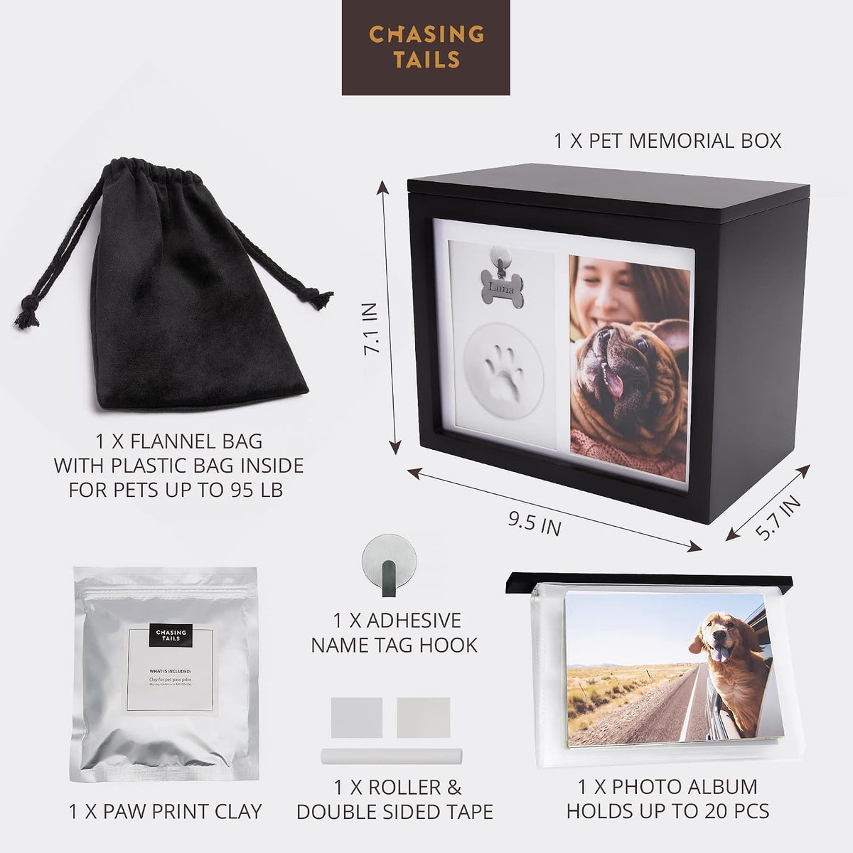 Large Dog Urn for Ashes, Pet Memorial Keepsake Photo Box - Black - image 2