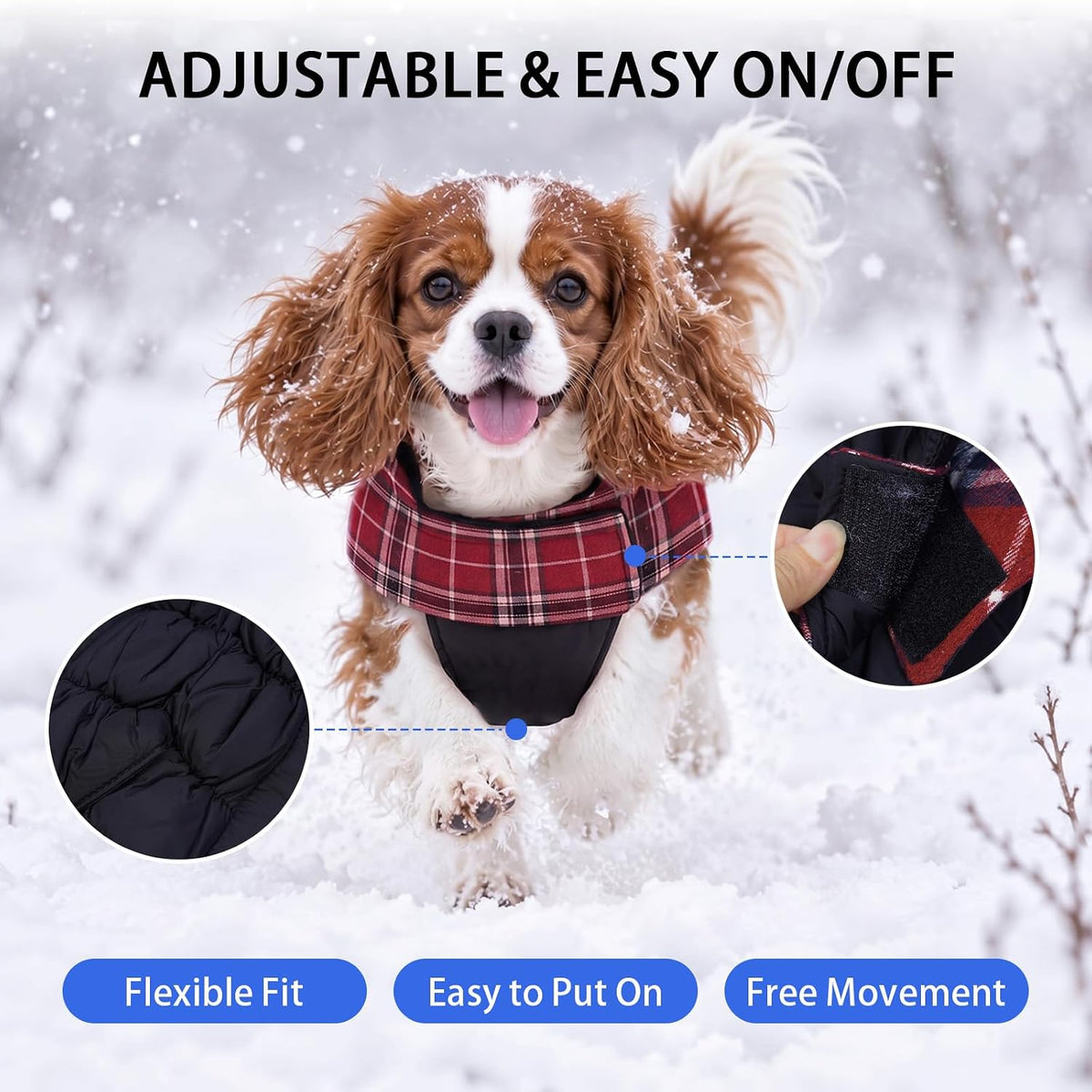 Winter Dog Jackets, Reversible Dog Coat with Leash Hole - Red / XL - image 2