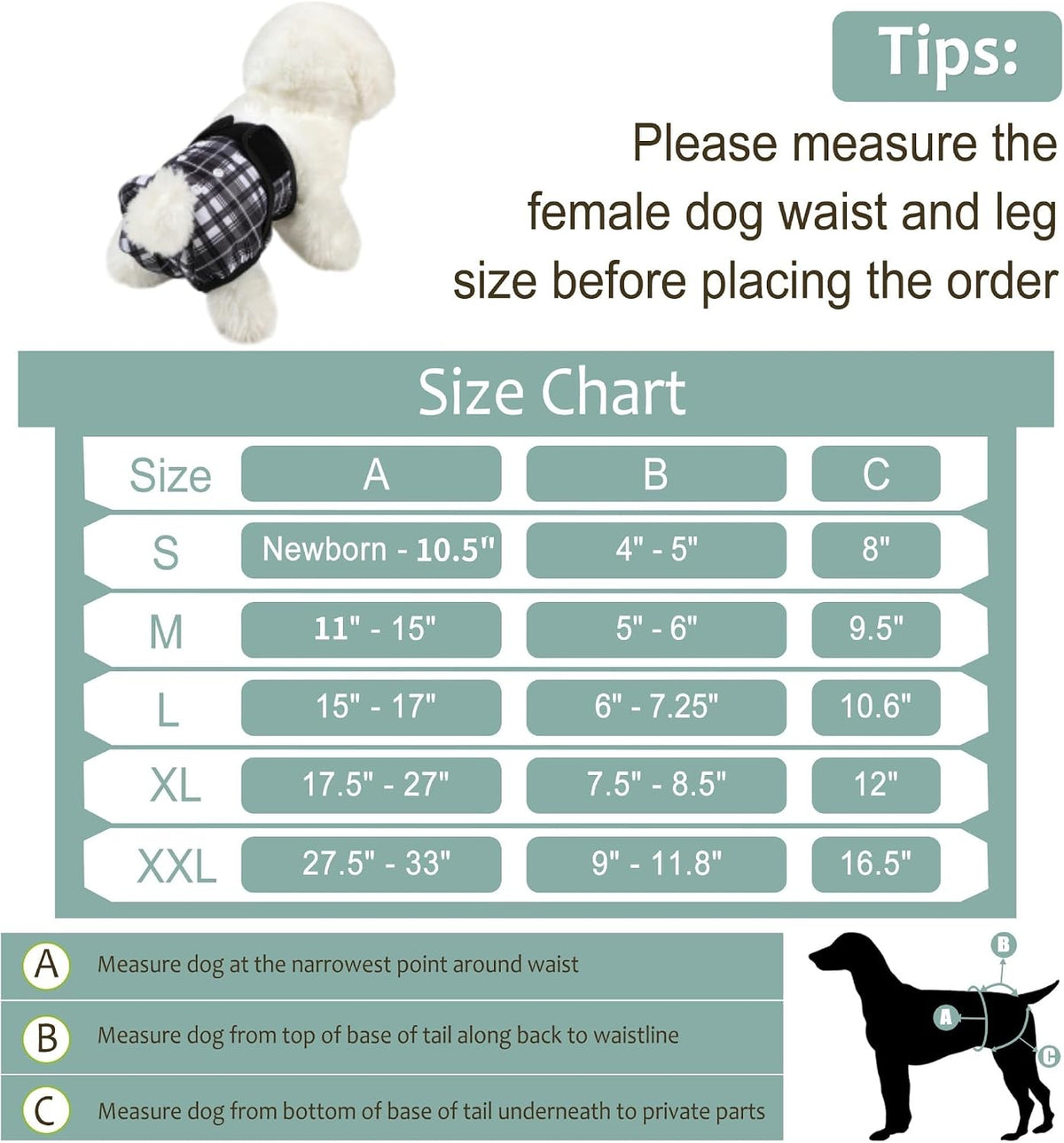 Washable Female Dog Diapers - Large（15"-17"Waist） / Black Heart - image 3