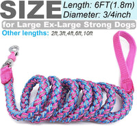 Reflective Dog Leash 2/3/4/6/10ft Braided 1/2" Strong Nylon Rope – Essentials for Dogs - 6ft * 3/4" / Pink - image 4