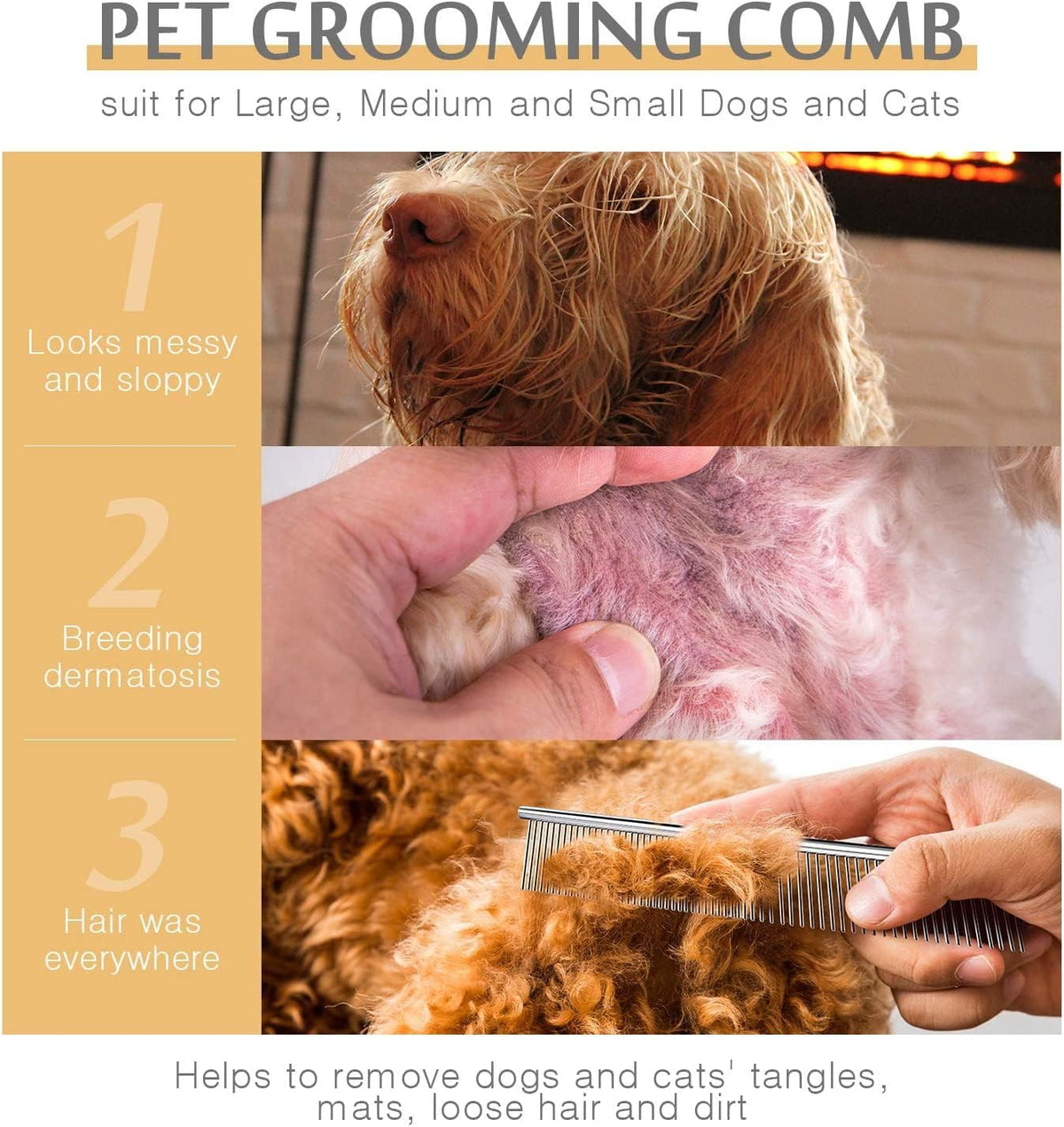Dog Combs for Grooming, Metal Cat Comb for Long Haired – Essentials for Dogs - image 3