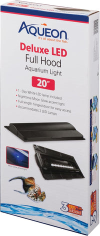 Aqueon LED Deluxe Fish Tank Aquarium Full Hood, Black - 20"