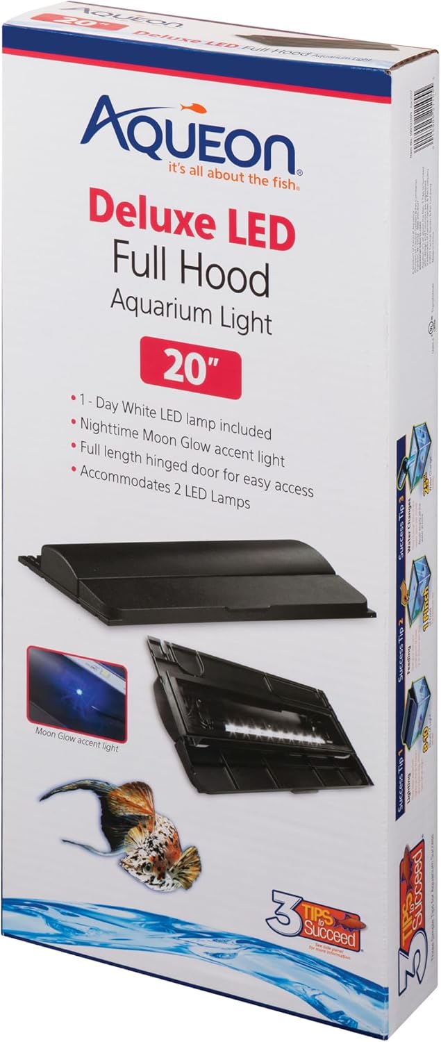 Aqueon LED Deluxe Fish Tank Aquarium Full Hood, Black - 20"