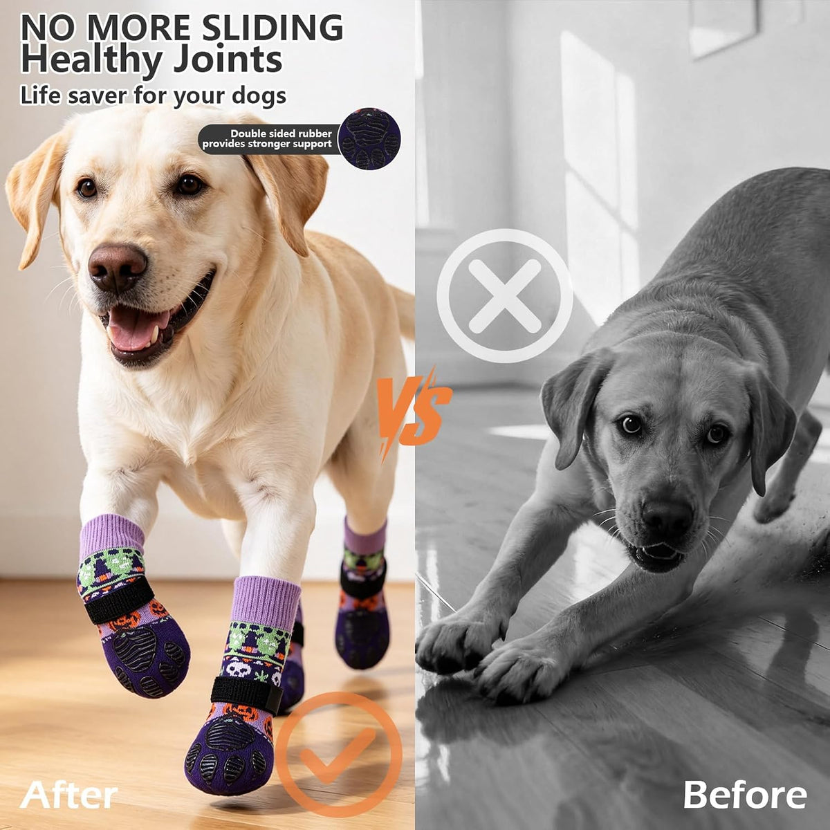 Anti Slip Dog Socks to Prevent Licking Paws with Grippers Black – Essentials for Dogs - Halloween Purple / Medium - image 4