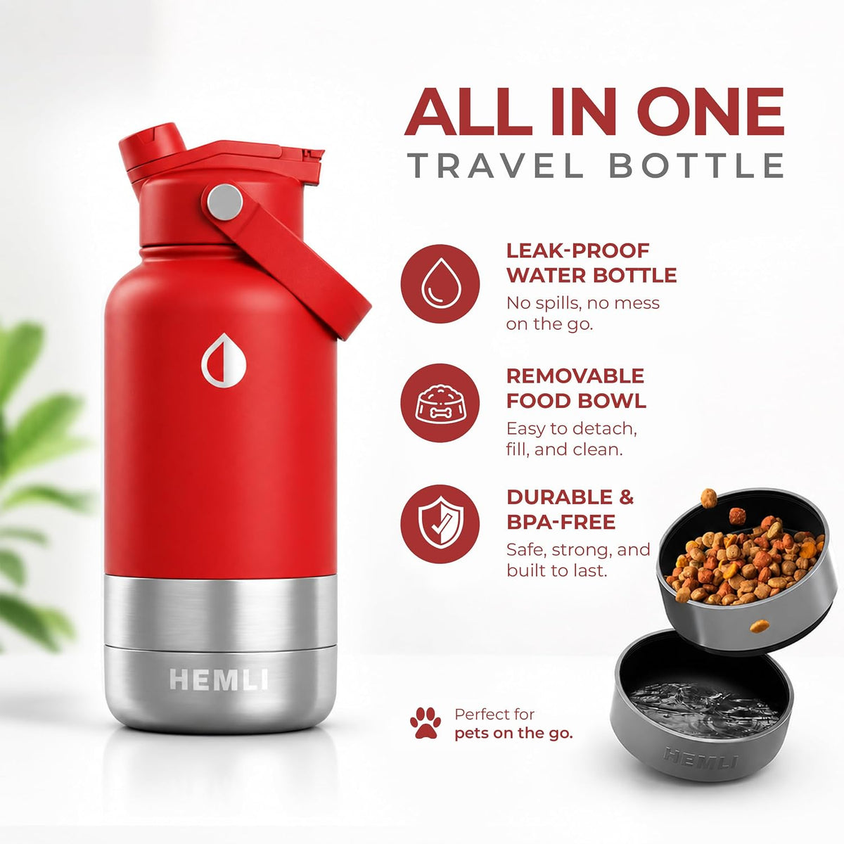 32 oz. Dog Water Bottle, Insulated Dog Travel Water Bottle - Red / 32 oz - image 2