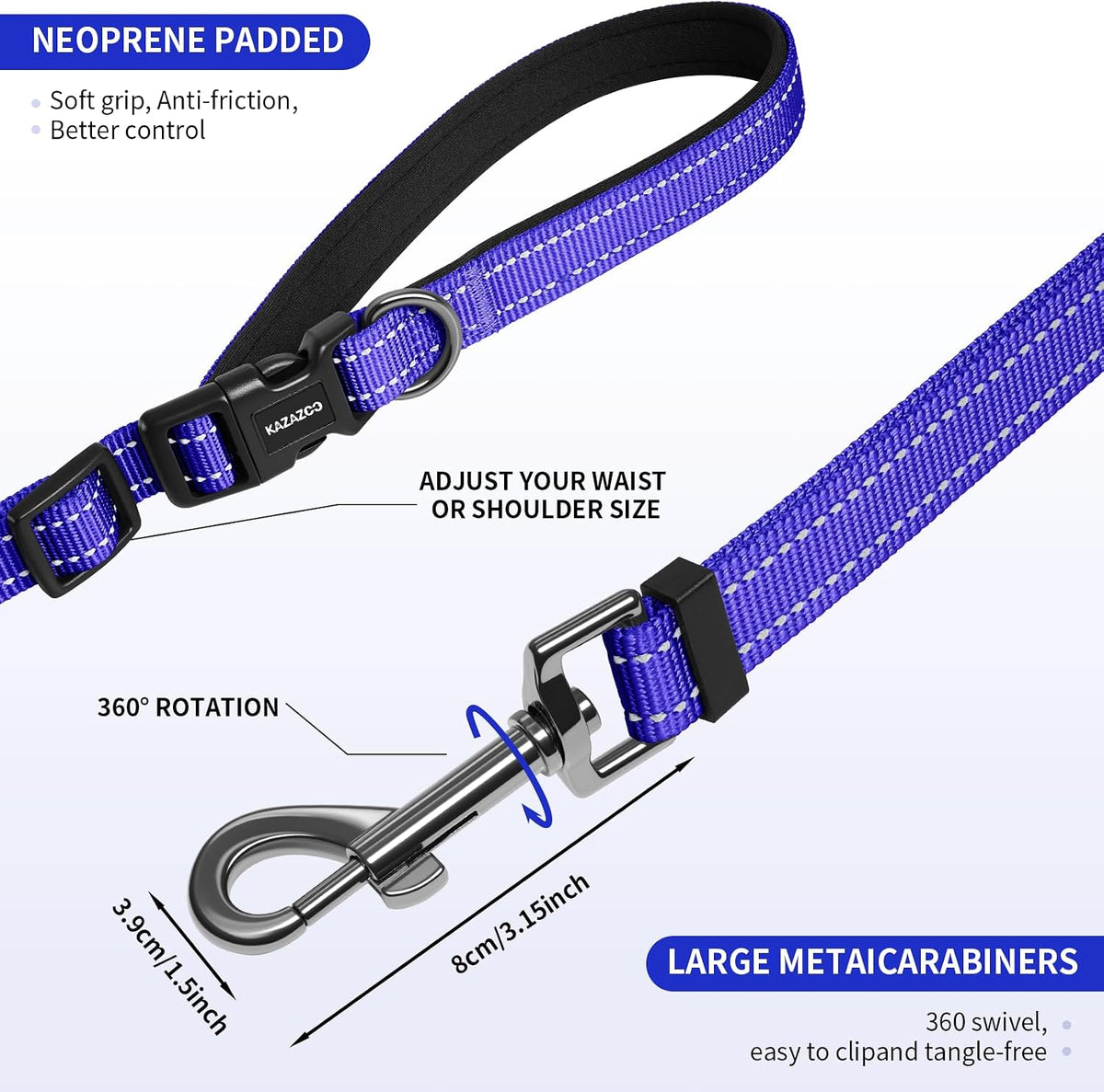 Kazazoo Hands-Free Dog Leash Adjustable Length 5-8 Ft - Blue / M - image 4