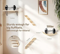 Wall Mounted Cat Shelves Stairs Set, 4 Piece Wood Cats Wall Furniture with Sisal Cat Window Perch, Flat Perch & Dual 4-Step Ladders for Climbing & Scratching