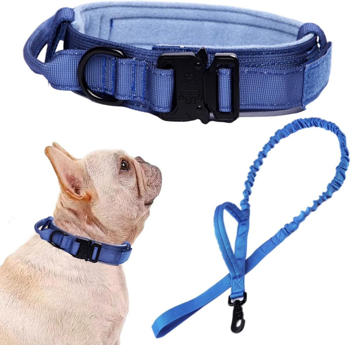 Tactical Dog Collar Adjustable Military Nylon Dog Collar with Control - Small (Pack of 1) / Dark blue SET(collar+leash)