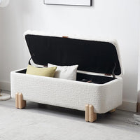 Kmax 45" Storage Bench Faux Fur Entryway Bench Upholstered Ottoman Bench with Wavy Top & Safty Hinge for Bedroom Living Room Hallway, White