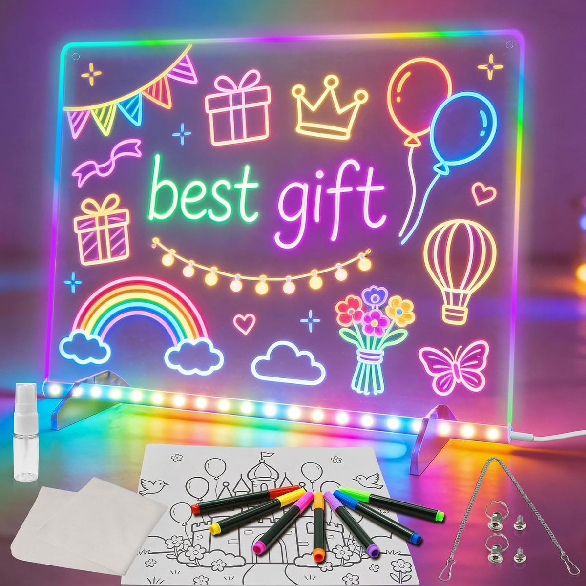 Signsxcel Led Note Board with Colors, 16''Drawing Tablet - White