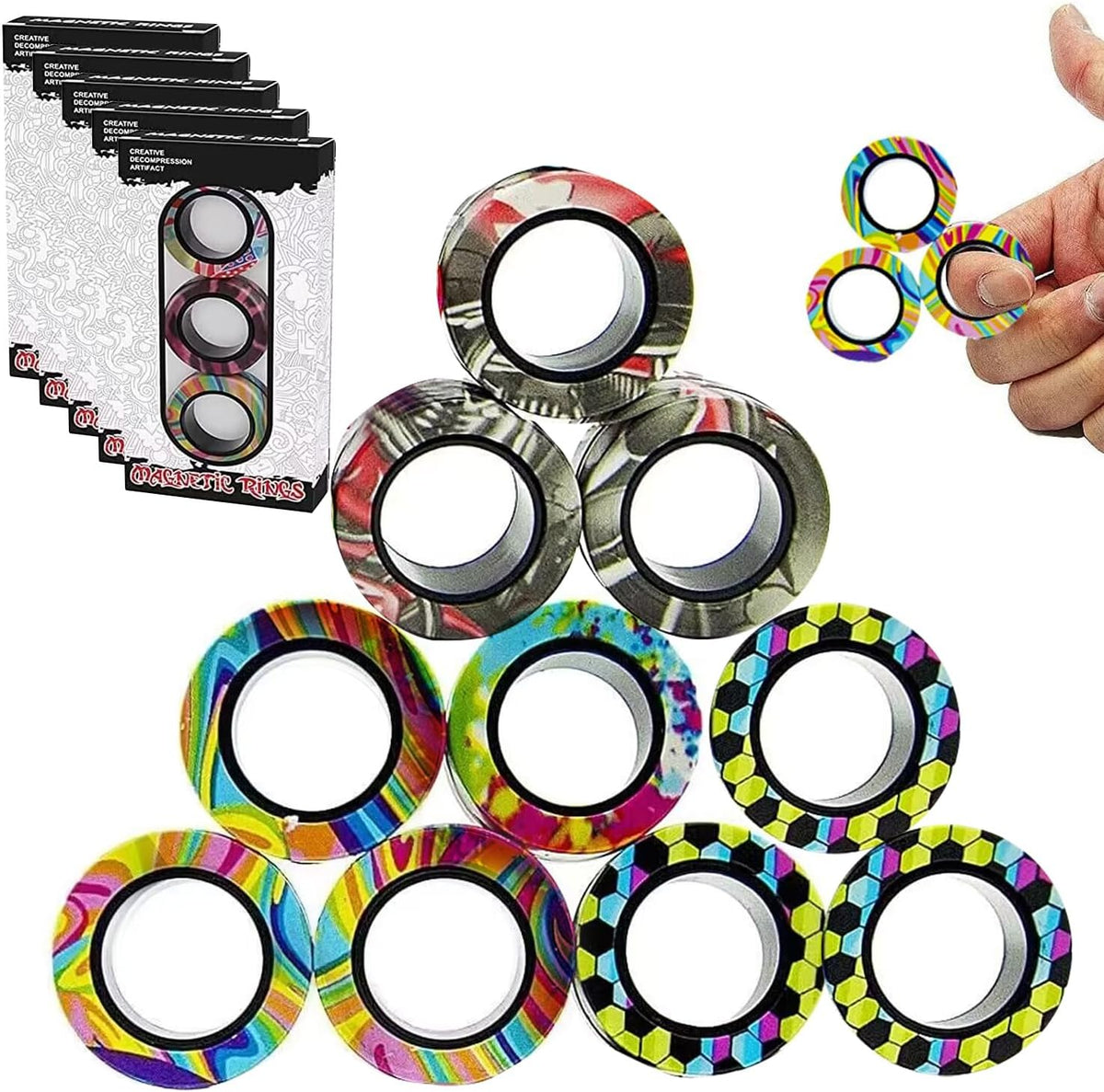 24Pcs Magnetic Rings Fidget Toys Spinner Set Halloween Decor Party - 12 Pcs