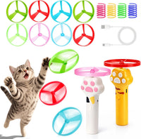 Cat Toy Disc Launcher, Rechargeable Interactive Cat Fetch Toy Launcher with 8 Flying Discs, Flying - Yellow+White
