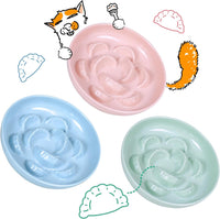 Slow Feeder Bowl for Cats and Small Dogs - 3 Pack - Pink+Blue+Green / 6.3''W x 1.5''H