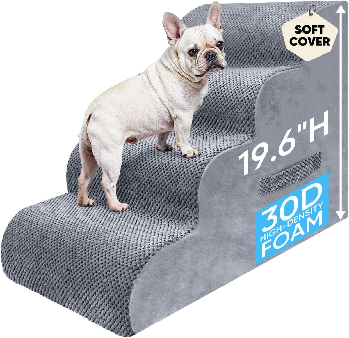 PAWSCRAT 4-Step Pet Stairs for High Beds & Sofas - LightGrey / 4-step 19.6"H