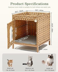 Cat Litter Box Enclosure Hidden Litter Box Furniture with Metal Heightened Feet, Rattan Handwoven Cat House with Litter Mat, Hidden Litter Box Furniture for Bedroom Living Room Natural