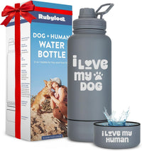 Rubyloo Dog Mom Water Bottle with Detachable Bowl for Dog Lovers – Essentials for Dogs - Love My Dog: Smoky Grey