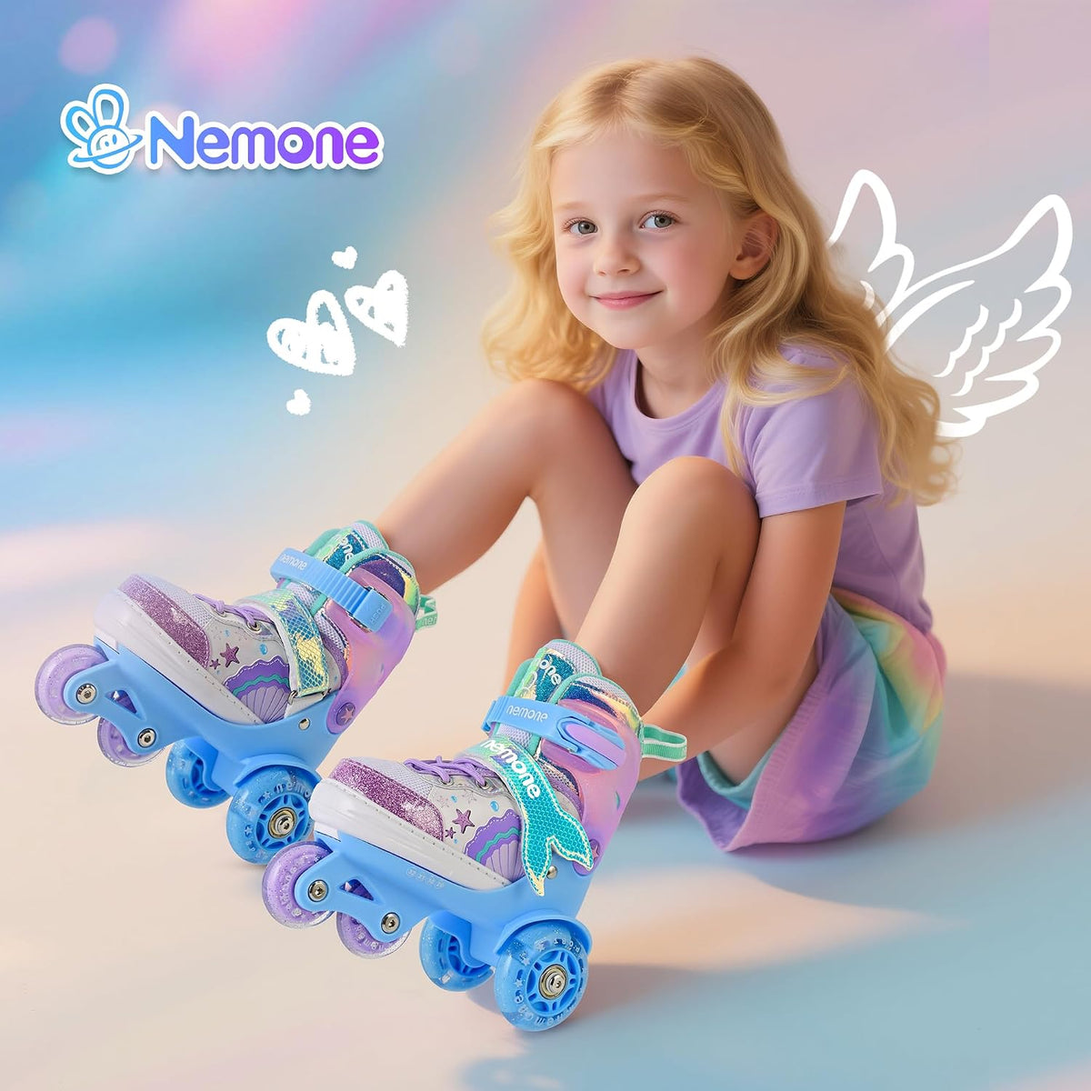 NEMONE Mermaid Adjustable Light up Roller Skates for Girls Boys – Fun for Kids & Family - I- Toddler Skates - Ocean Mermaid / X-Small - Toddler - image 3
