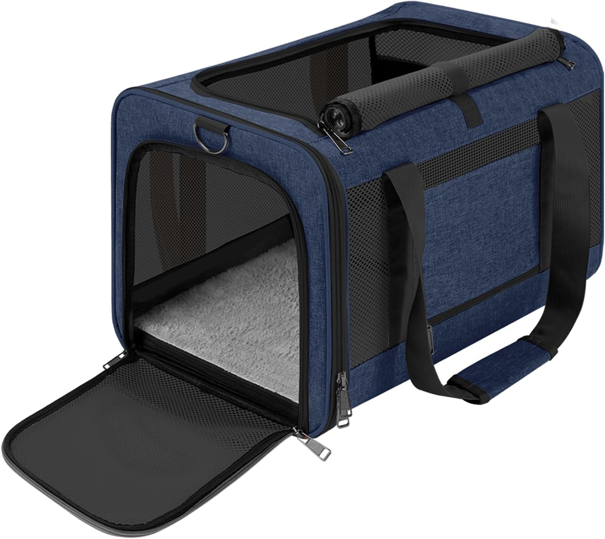 Large Cat Carrier Soft, Collapsible Travel Pet Carry Bag - Navy / 18.1"L x 11.8"W x 11.8"H