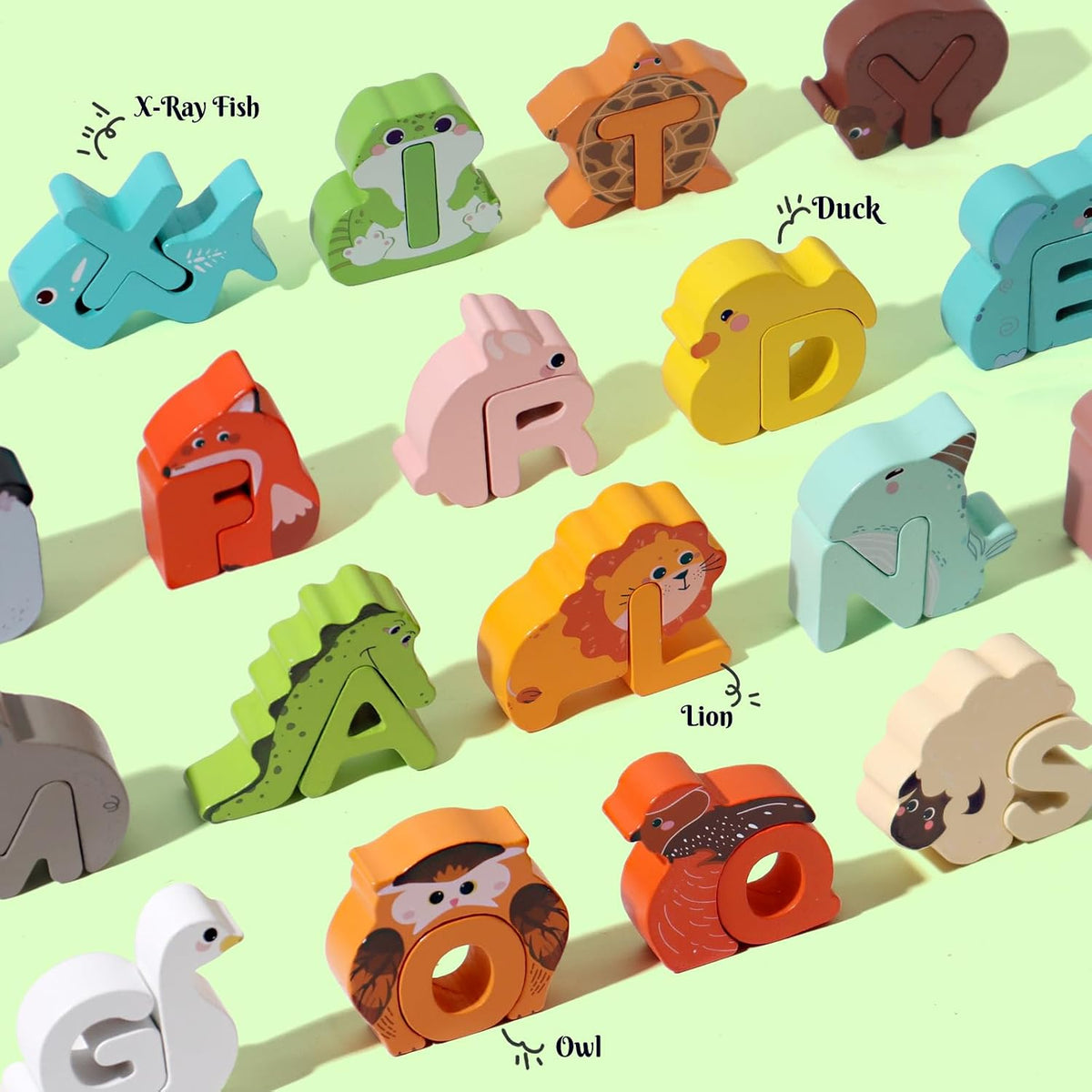 52 Pieces Matching Game, Wooden Alphabet Animal Puzzles for Toddlers, ABC Peg Puzzles for Kids Ages - image 3