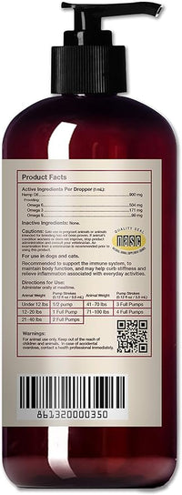 Hemp Well Thrive Oil for Dogs and Cats – Supports Hip, Joint, and Heart Health, Promotes Immune System, and Promotes Healthy Skin from Seasonal Allergies, Organically Sourced - 16 Ounces