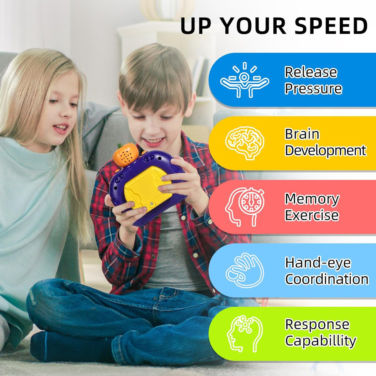 GAPER GO Fast Push Pop Game, Light Up Fidget Toy for Kids - Pumpkin
