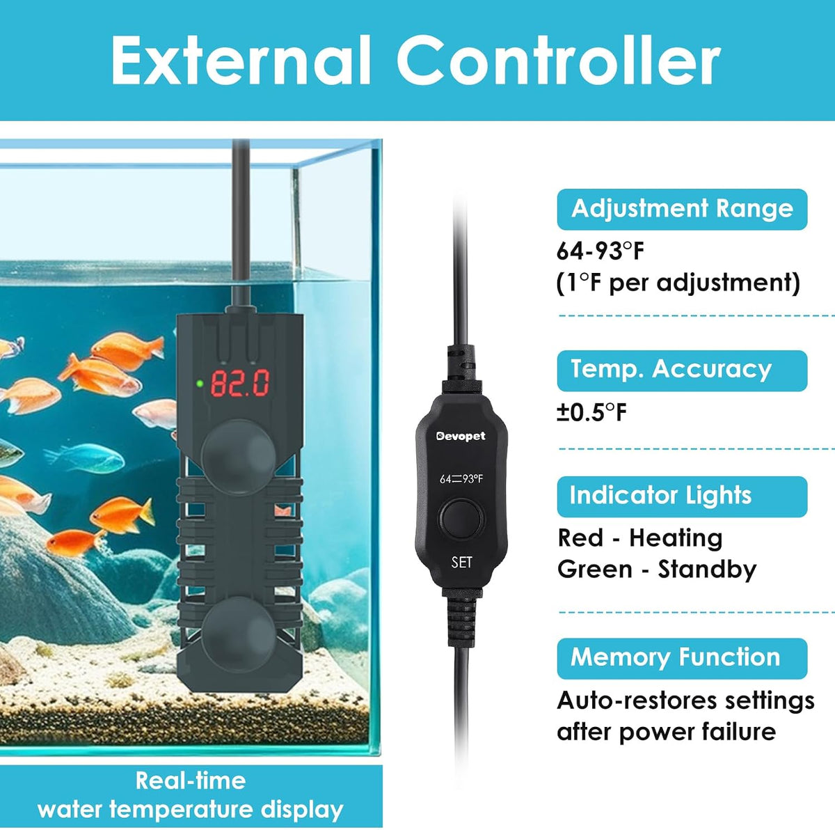 25W Aquarium Heater, Adjustable Small Fish Tank Heater - For 5-10 Gal - image 2