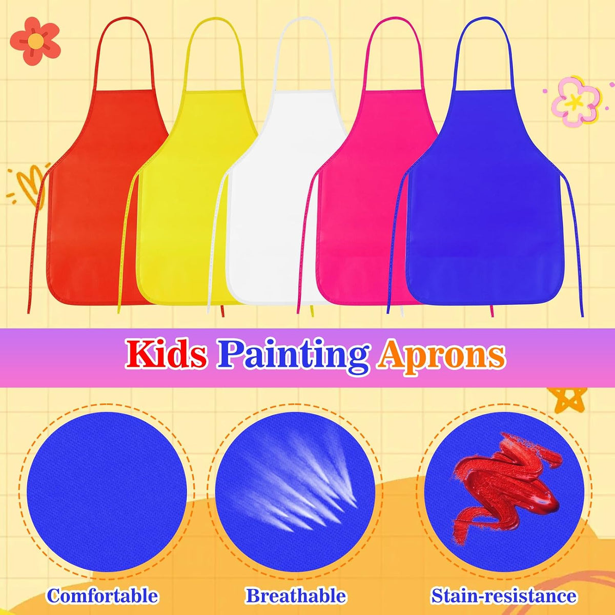 PLULON kids painting aprons in 12 bright colors with ties - view 11