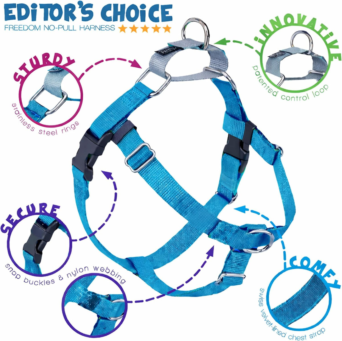 2 Hounds Design Freedom No Pull Dog Harness - Turquoise / 1" MD (Chest 24" - 28") - image 2