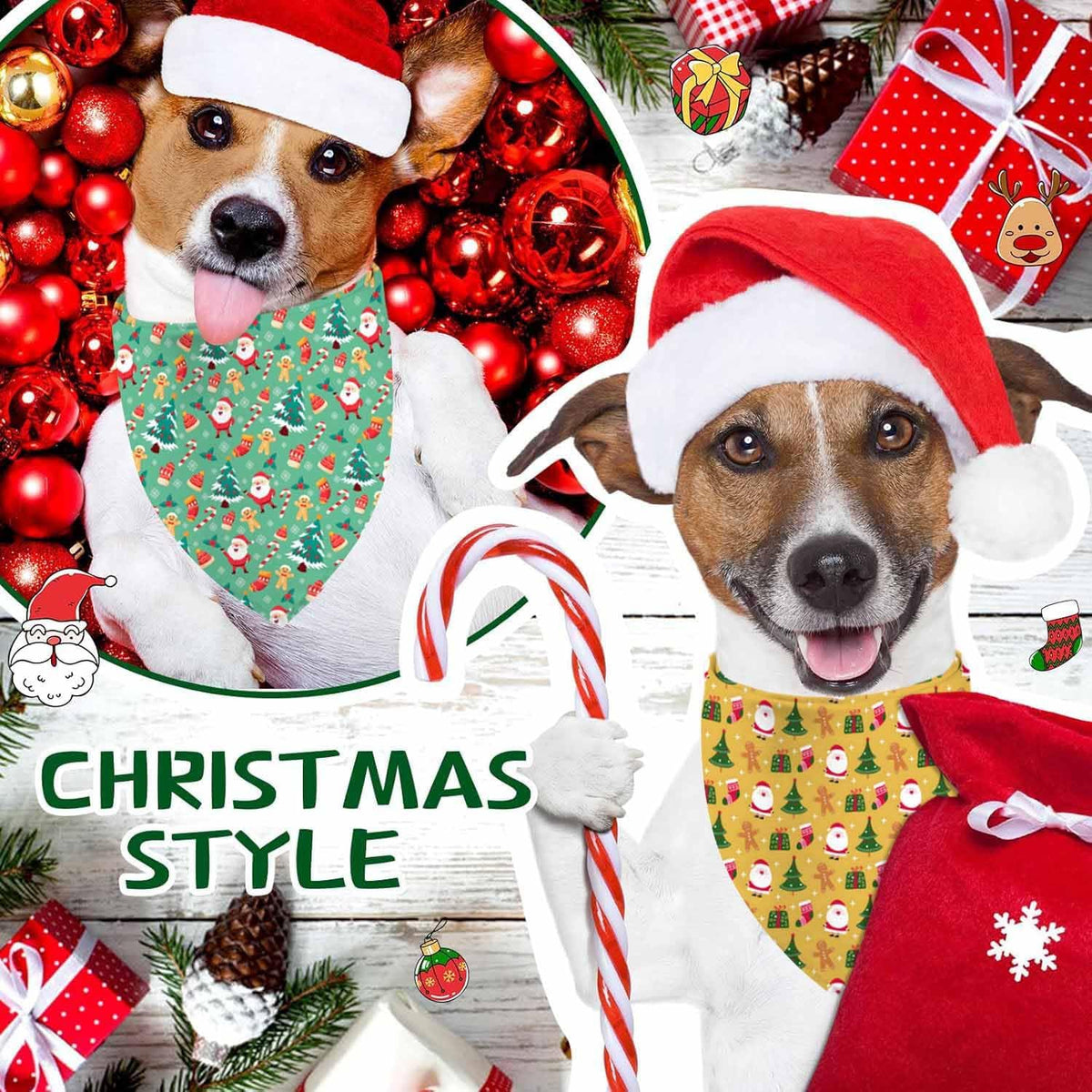 Halloween Dog Bandanas 2 Pack Reversible Triangle Scarf – Essentials for Dogs - Christmas - image 2