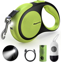 Retractable Dog Leash with LED Flashlight - Black-Green