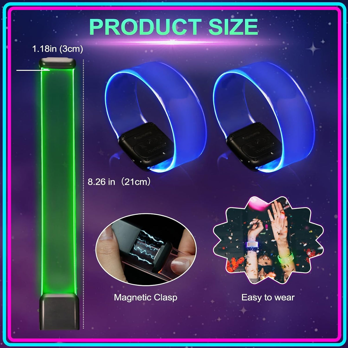 Yowivon LED light up bracelet with clasp glowing in multiple colors - view 9